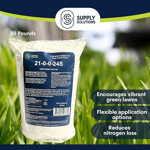 Supply Solutions 21-0-0-24S Ammonium Sulfate for Deep Green Plants - Soil Acidifier for Blueberry Blooms Azalea and Magnolia Tree Fertilizer - Sulfur for Plants Nitrogen Fertilizer (50 Pounds)