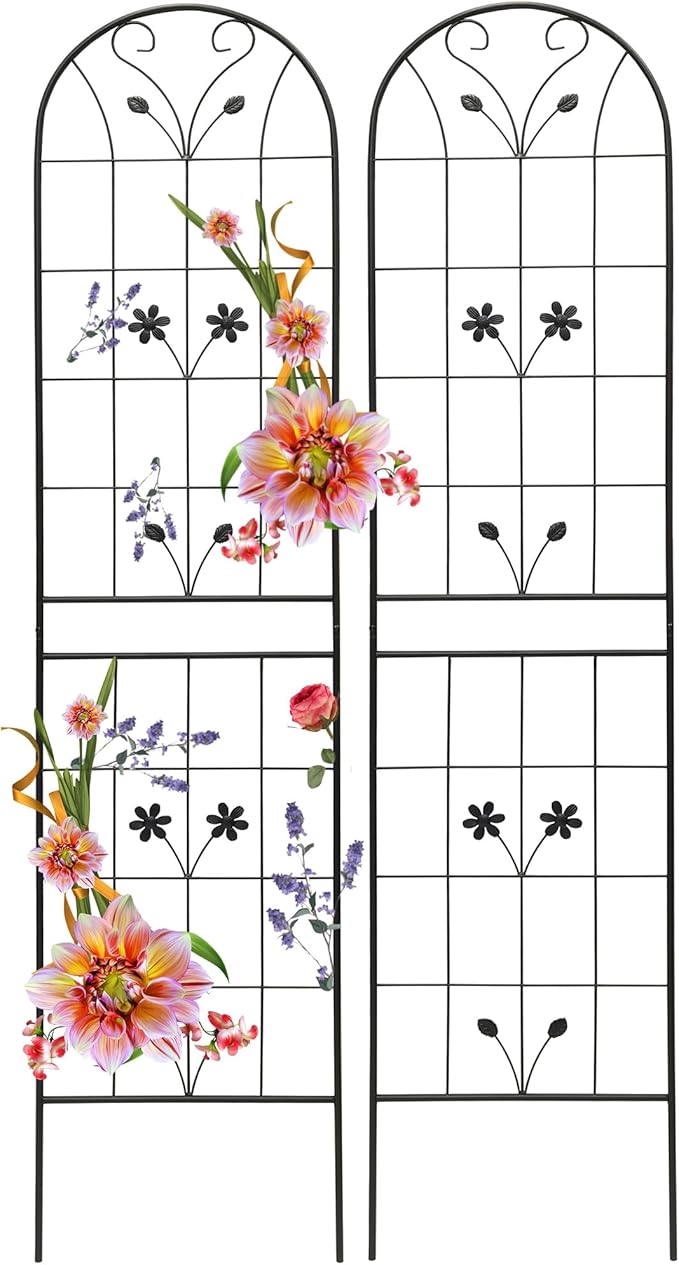Garden Trellises 2 Pack Black Metal Coated Rustproof Trellis for Climbing Plants Outdoor Roses Vines Flowers and Vegetables-19.7×86.7 inches