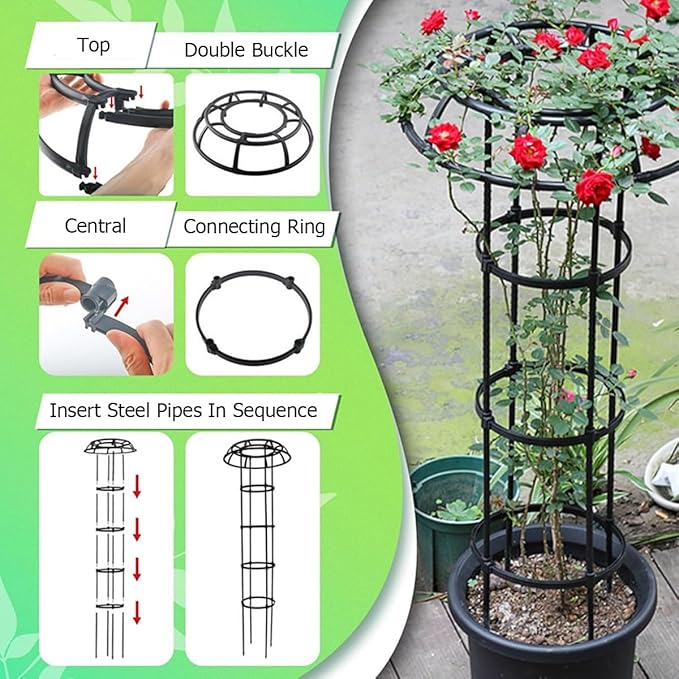 Black Metal Umbrella Garden Trellis 41.3″ 53.1″ 65.0″ Climbing Plant Support Trellise for Indoor Outdoor Flowers Vegetable Fruits Vines(165cm/65.0″)