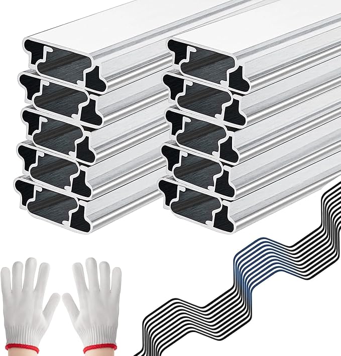 Greenhouse Spring Wire &amp Lock Channel - 20 Sets 6.6 ft PVC Coated Spring Wire &amp Aluminum Alloy U-Channel Bundle with Nylon Gloves for Fast Fix Poly Film Shade Cloth