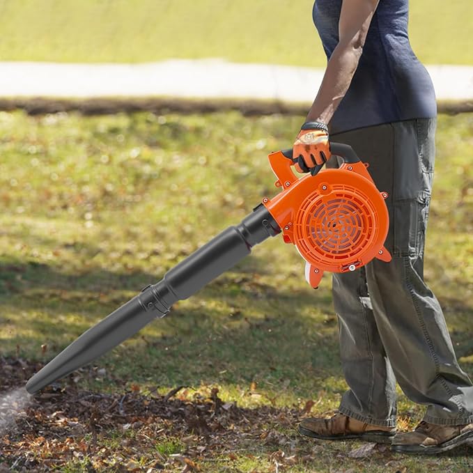 26CC Leaf Blower 2 Stroke Handheld Leaf Blower Gas Powered Leaf Blower 360CFM Air Volume Gas Blower Leaf Ideal for Lawn Care Snow Removal and Road Cleaning - Orange