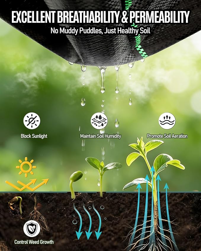 joyhalo 4ft x300ft Weed Barrier Fabric Heavy Duty 3.2oz Woven Garden Geotextile Fabric High Permeability for Weed Blocker Mat Weed Control Garden Cloth for Driveway Gravel Greenhouse
