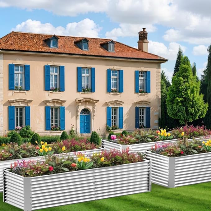 2 Pack Tall 8x3FT Corrugated Galvanized Steel Raised Garden Bed Outdoor Metal Above Ground Garden Bed for Vegetables and Flowers Rectangle Raised Beds for Gardening