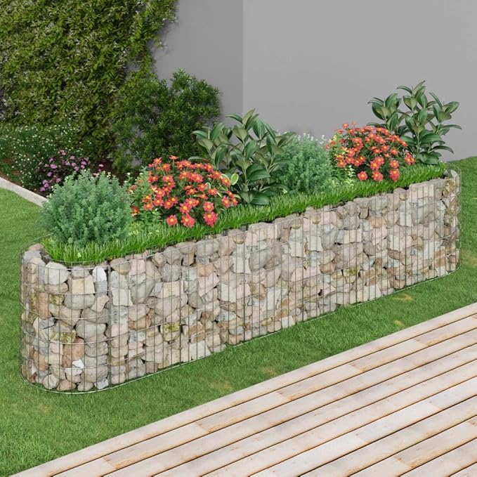 Gabion Raised Garden Bed Durable Galvanized Iron Metal Rectangular Planter for Outdoor Plants 102.4x102.4x19.7 inch Silver