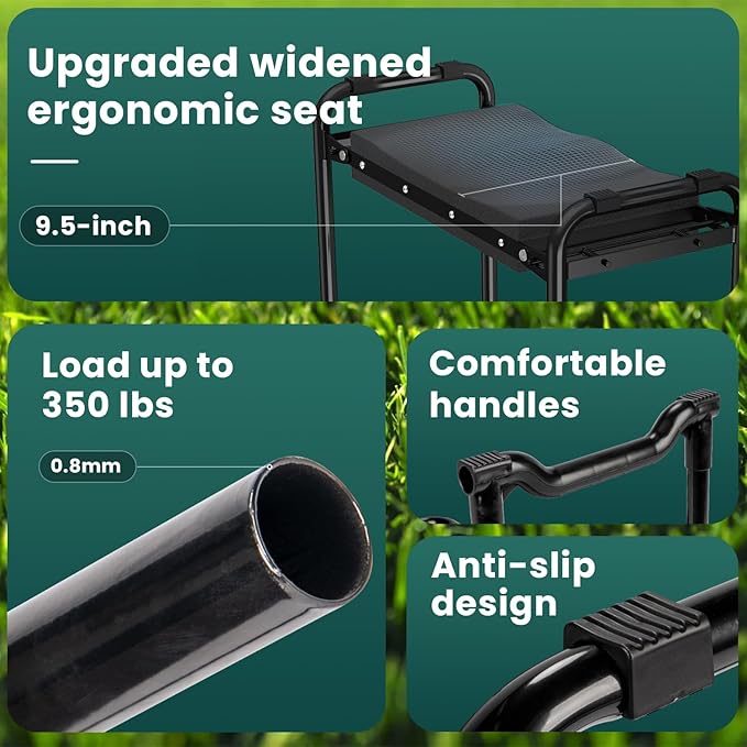 VOPEAK Garden Kneeler and Seat Heavy Duty Foldable Garden Stool with Upgraded Widened Thick Kneeling Pad Stable Garden Kneeler with 2 Large Tool Bags Gardening Gifts for Women Men Seniors Green