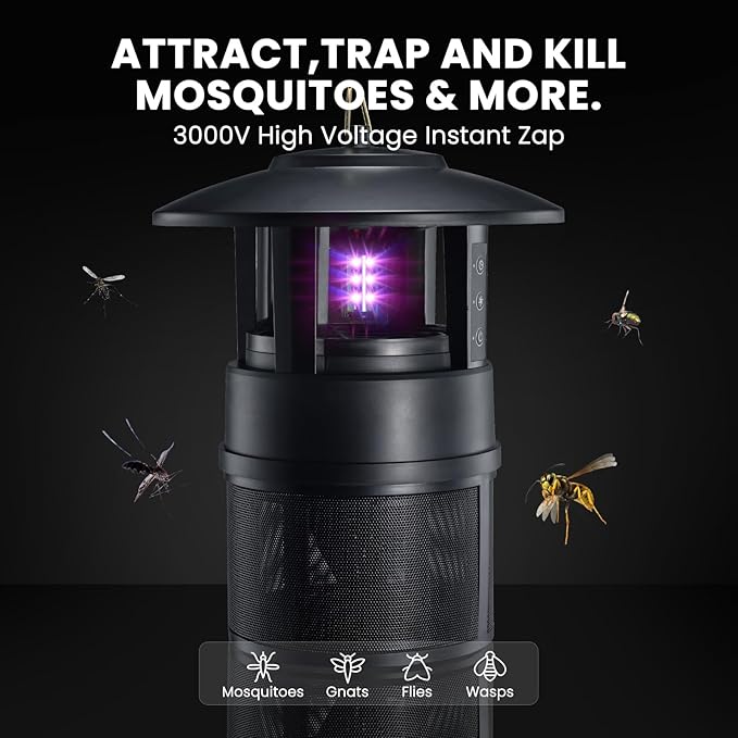 Mosquito Trap Outdoor Flying Insect Bug Trap with Lighting Sleep and Timer Functions Gnat Flies Moths Wasps Beetles Catcher Indoor Bug Mosquito Zapper Alternative Black