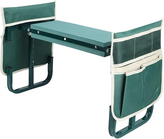 Diydeg Garden Kneeler and Seat 400lbs Heavy Duty Foldable Gardening Stool with Thicken &amp Widen Soft Kneeling Pad Gardening Bench with 2 Tool Pouches for Women Men Seniors Mom (Green)
