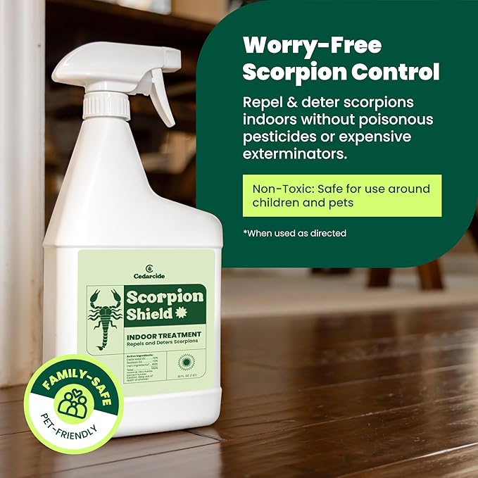 Cedarcide Scorpion Shield (Quart) Indoor Cedar Oil Pest Control Spray - Kills &amp Repels Scorpions and Other Pests Guaranteed - Pet Safe