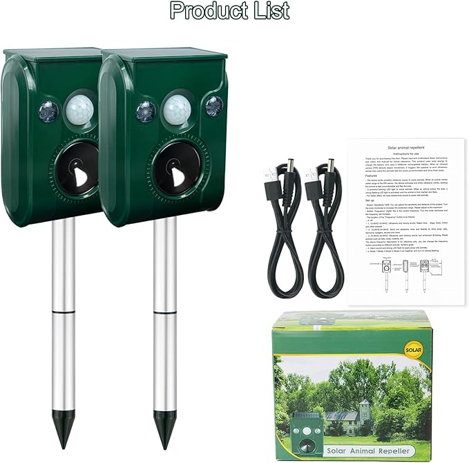 2 Pack Solar Animal Repellent Ultrasonic pest Repeller Cat Repellent Outdoor Squirrel Repellent Deer RepellentWaterproofSiren and Flash Animal RepellentRepelDog Raccoon SkunkRodent.