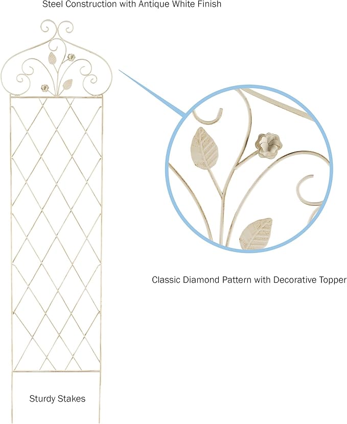 Garden Trellis- for Climbing Plants- 63 Decorative Lattice Metal Panel- for Vines Roses Vegetable Plants &amp Flowers by Pure Garden (Antique White)