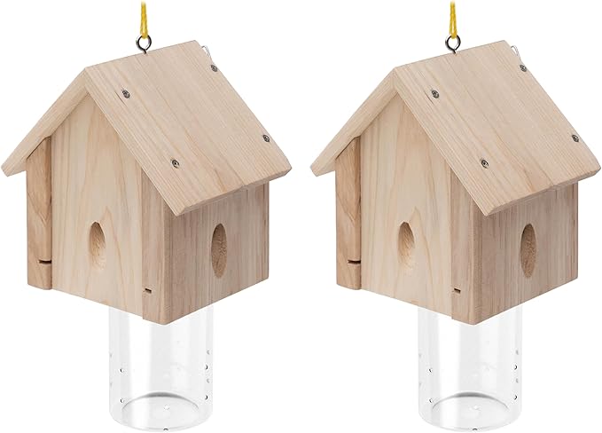 Professional Carpenter Bee Trap for Outside - Cabin Style Nature Hanging Wood Trap for Outdoor with Removable Bee Vault (2 Pack)