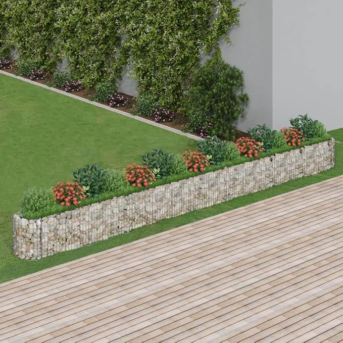 Gabion Raised Bed Galvanized IronRaised Flower BedsGardening PlantersMultifunctional Raised BedPlant Privacy FenceGreenhouse Planterfor GardensPatiosalconiesTerraces240.2x19.7x19.7