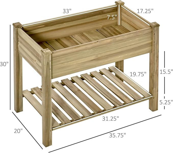 36 Raised Wood Garden Bed - 2-Tier Vegetable Garden &amp Outdoor Planter Box with Storage Shelf