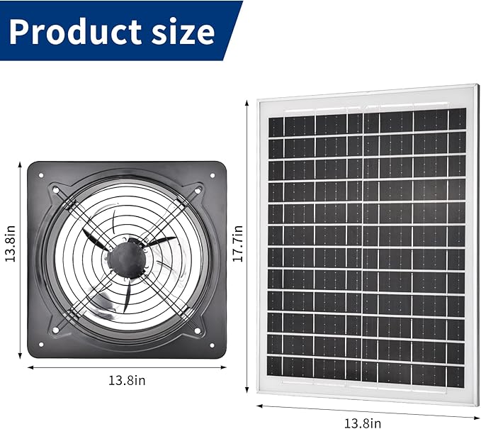 40W Solar Attic Fan Kit 40W Solar Panel + a 25W DC Fan Plug and Play for Attic Roof Vent Green House or Chicken Coop
