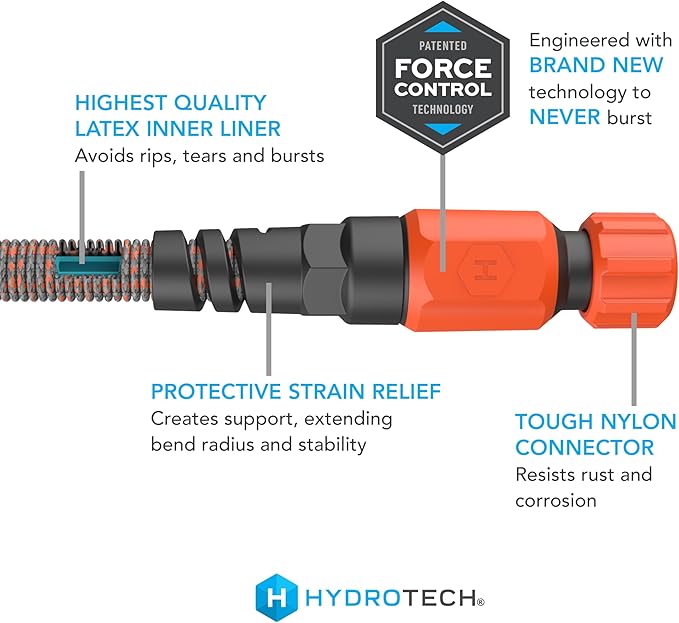 HydroTech 75 ft Expandable Garden Hose - Burst Proof &amp Lightweight Flexible Water Hose with Durable Reinfordced Latex Core &amp Solid Brass Fittings for Lawn Garden Car Washing