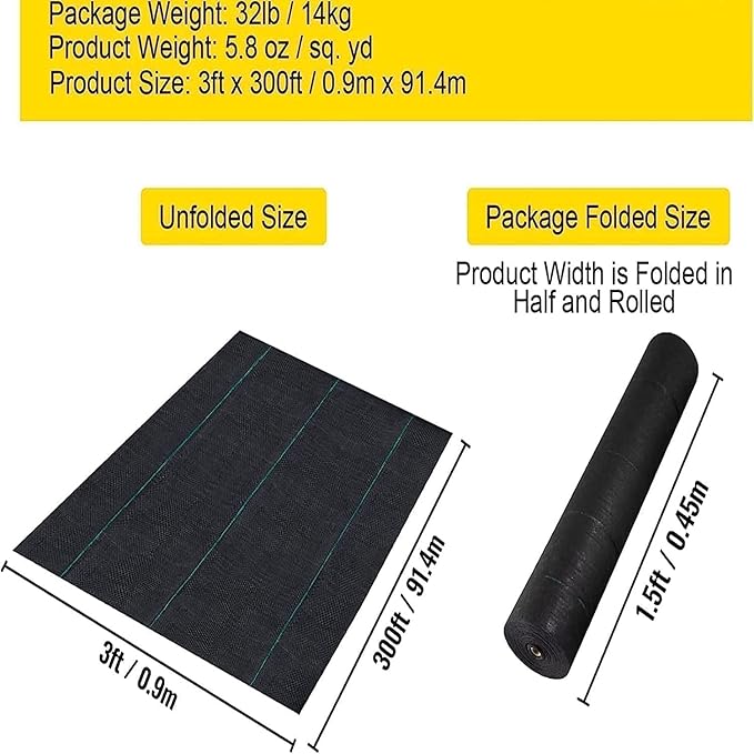 Woven Landscape Fabric 5.8 oz3 ft x 300 ft Double Layer Weed Barrier Heavy Duty Garden Ground Cover Waterproof Weed Control Fabric for Garden Beds and Landscaping
