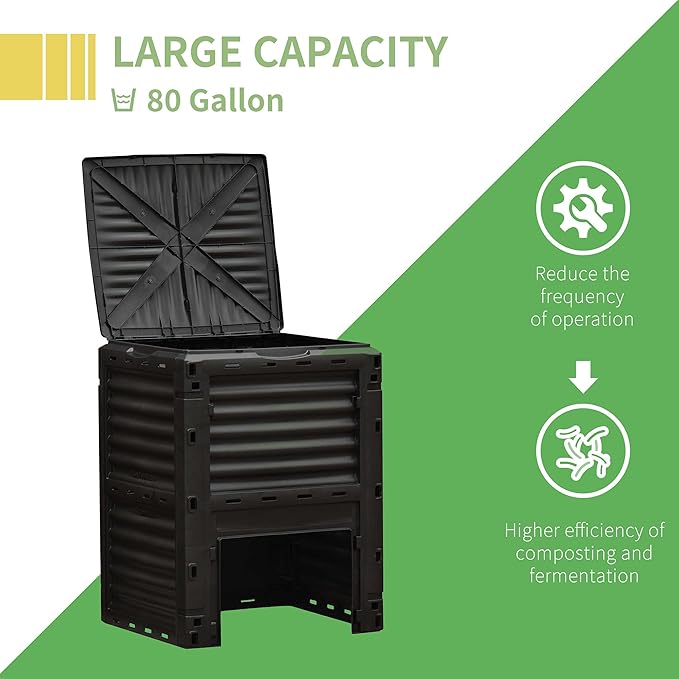 Compost Bin Outdoor 80 Gallon Garden Composter with 48 Vents and Sliding Doors Lightweight Outdoor Compost Box for Garden Kitchen and Yard Waste Black+Yellow