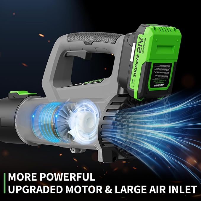 LEAPUL Leaf Blower Cordless 21V Electric Leaf Blower with 2×2.0Ah Batteries &amp 1 Fast Charger Lightweight Battery Powered Blower for Lawn Care Patio Cleaning