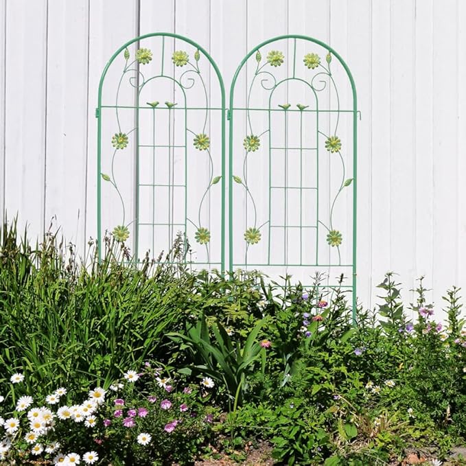 Sturdy Metal Garden Trellis for Climbing Plants – Rust-Resistant Outdoor Plant Support with Decorative Lattice Design (4 Pack-Green)
