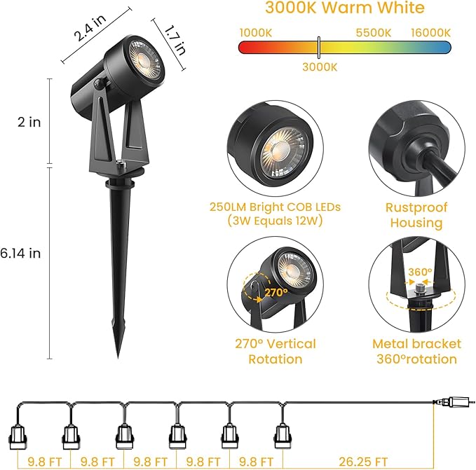 Svater Low Voltage Landscape Lighting 6 Pack + Outdoor String Lights 120 FT