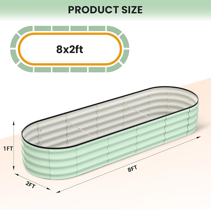 8x2x1FT Galvanized Raised Garden Beds Large Raised Beds for Gardening Above Ground Garden Bed Outdoor Metal Planter Boxes Outdoor for Vegetables Flowers Fruits Olive Green
