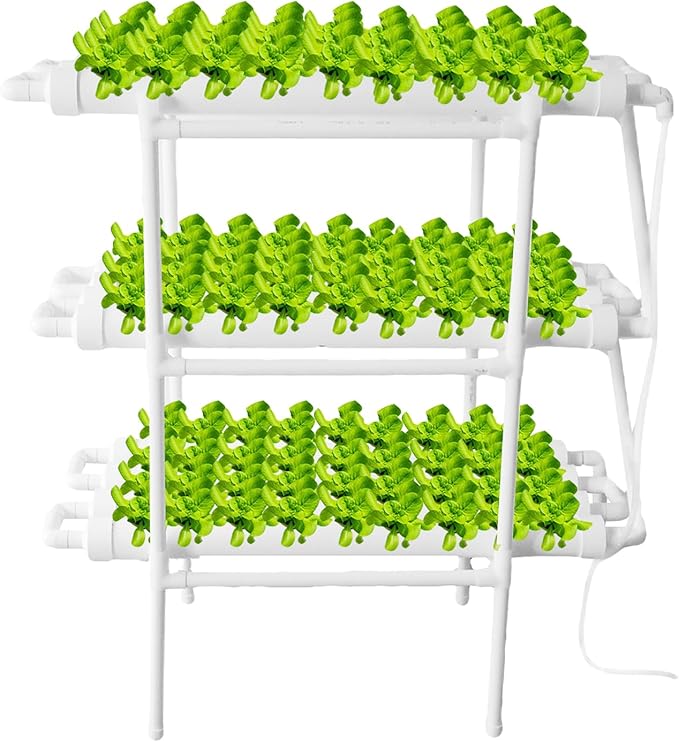 Generic Indoor Hydroponics Growing System Kit 90 Plant Sites 3 Layers Food-Grade PVC-U Pipes Hydroponic Grow Kit for Vegetables Fruits Herbs