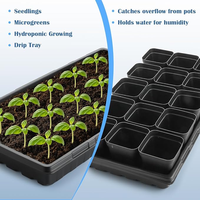 10-Pack Heavy-Duty 1020 Seed Trays – Durable Extra-Thick Plastic Flats for Seed Starting Microgreens &amp Transplanting – Fits 7.3'' Humidity Dome and 4'' Planter (21 x 11 2.76 Deep No Drain H