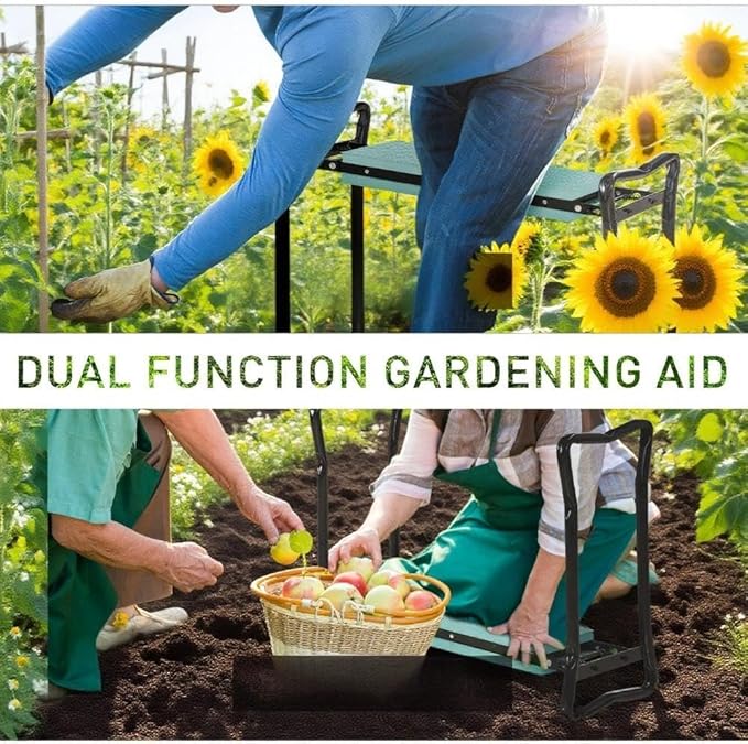 Padded Garden Kneeler and Seat Bench – Foldable Outdoor Stool with Comfortable Cushion for Planting Weeding and Harvesting Tasks