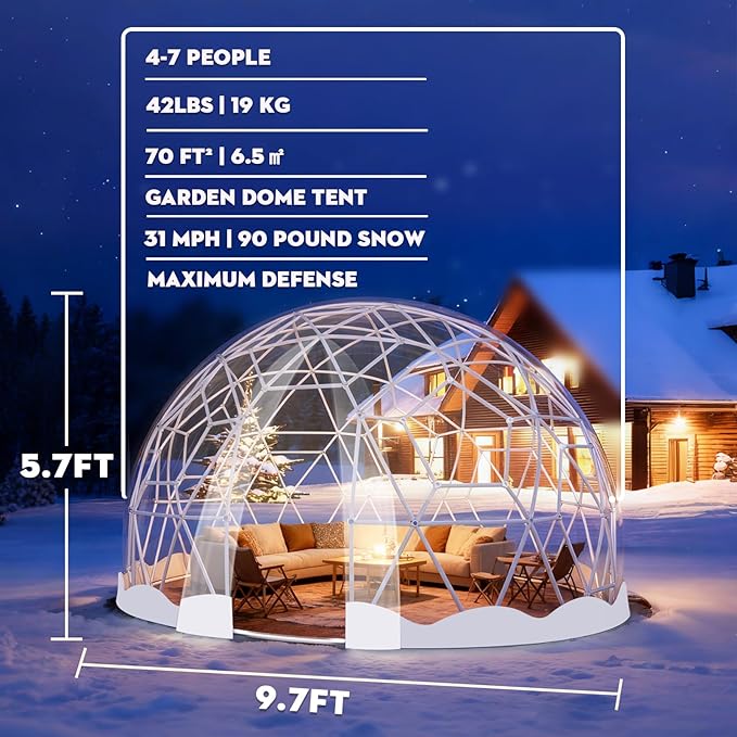 Garden Dome Tent 9.6/12/15 ft Outdoor Clear Bubble Tent for 2-8 Person All-Weather Geodesic Dome Greenhouse with Window &amp Door PVC Transparent Tent for Patio Camping Party
