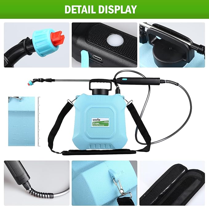 Battery Powered Sprayer 2 Gallon Electric Sprayer with Retractable Wand &amp 4 Mist Nozzles &amp USB Rechargeable Handle Water Spray Pump Sprayers for Planting Lawn Yard Garden