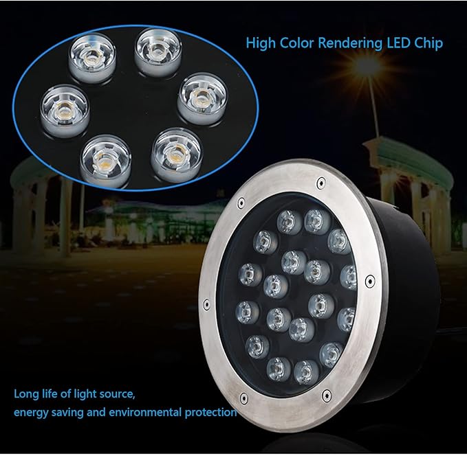 IP66 Waterproof Recessed Outdoor Ground Lights - 4 Pack Round Landscape Spotlights for Garden Pathway Deck and Step Lighting - AC85-265V Embedded Design (RGB 24W)