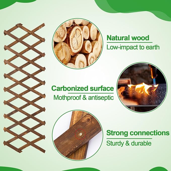 Pack of 2 Extra Thick Wooden Wall Trellis- Expandable Wall Planter Lattice Panels for Climbing Plants Hanging Vertical Plant Support Fence Frame Outdoor Indoor for Balcony Patio Garden Room