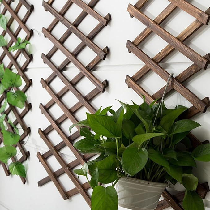Expandable Carbonized Wood Garden Trellis 44cm X 22cm Vine Support Fence for Climbing Plants Outdoor Patio Wooden Willow Fence with 0.9cm Thickened Frame for Garden and Balcony