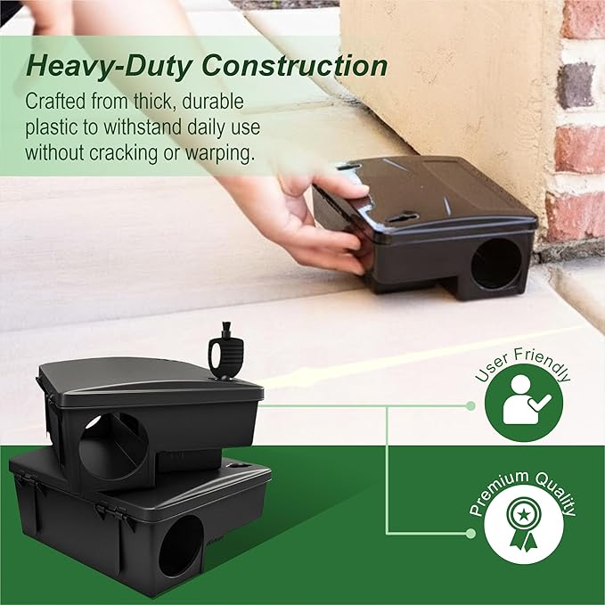 Rat Bait Stations by Eco Pro - Rat and Mouse Trap Alternative - Keep Pets and Children Safe - Pellet or Block (not Included) for Rats and Mice is Safely Placed Inside Under Lock and Key - 2 Pack