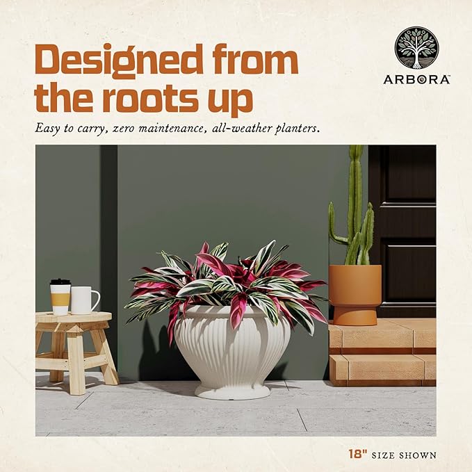 ARBORA 18 Cannes Urn Polyresin Indoor and Outdoor Planter with Classic Cream Finish - Durable Weatherproof Lightweight Large Plant Pot for Patio Garden Deck Entryway
