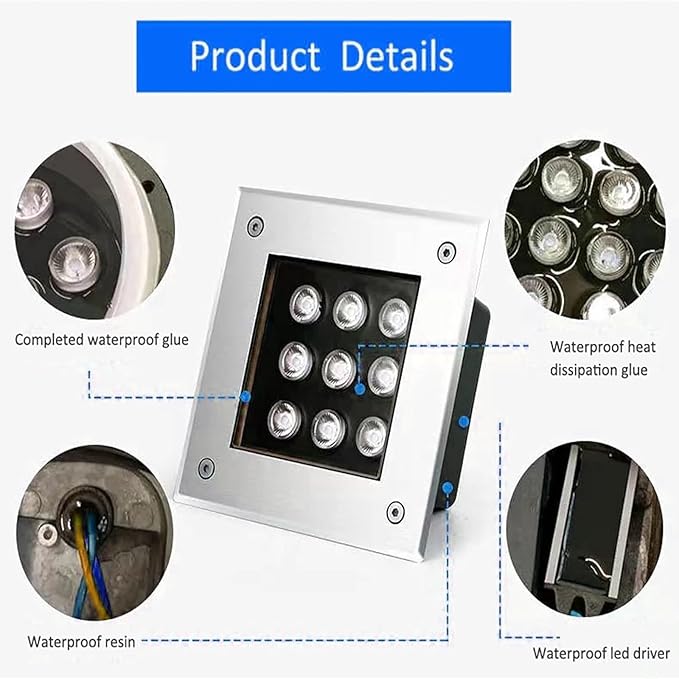 Underground Light LED - Square Outdoor Buried Light Source IP67 Waterproof Outdoor Floodlighting Device Outdoors Ground Embedded Spotlight Garden Floor LandsOne Color 36W