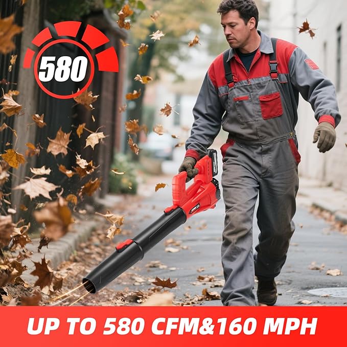 Leaf Blower Cordless Electric Brushless Leaf Blower with 2 * 4.0Ah Battery Powered Blowers for Lawn Care Blower with Extension Nozzle Battery Powered Blowers Leaf Cordless
