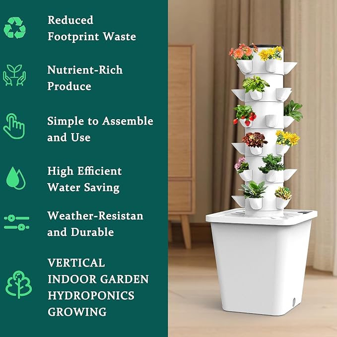 Grow Vertical Hydroponic Tower for Indoor Growing System Aeroponics with Moisturizing Pump Hydroponic Tower for Vegetables15holes