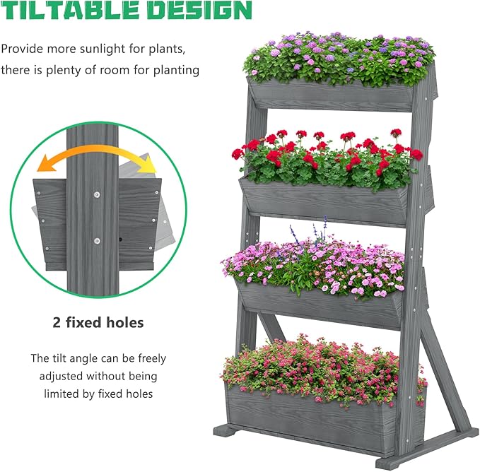 DoCred Vertical Wooden Raised Garden Bed 4 Tier Garden Planters Freestanding Wood Plant Stand Flower Rack Wooden Planter Box for Plants Herbs Flowers Vegetables Outdoor Indoor Gardening