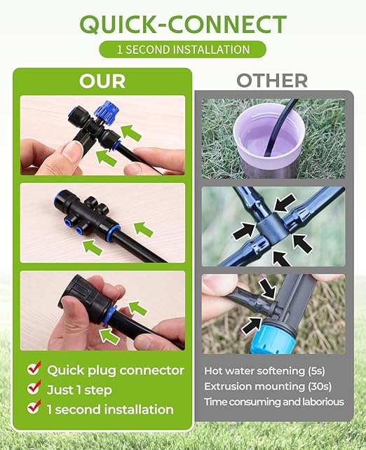 HIRALIY 100FT Automatic Drip Irrigation Kits with Garden Timer Garden Watering System for Patio Lawn Quick Connector Design Irrigation System Kit with Easy Programmable Water Timer