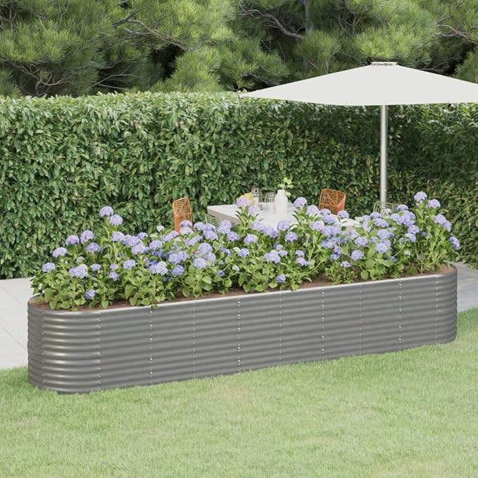 Garden Raised Bed Powder-Coated Steel 144.9x31.5x26.8 GrayWeight:47.84lbs318964