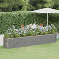 Large Oval Garden Raised Bed Grey Powder-Coated Steel Planter for Outdoor Plants 144.9x31.5x26.8 in Durable Raised Beds for Gardening
