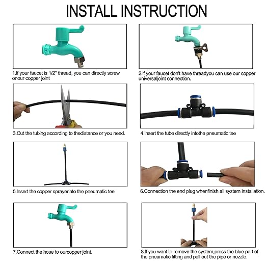 Drip Irrigation Kit Automatic Irrigation System with Replaceable 360°Bendable Sprayeratomizing Copper Nozzle for Watering System for Garden Plant Lawn Patio and Yard. (15)