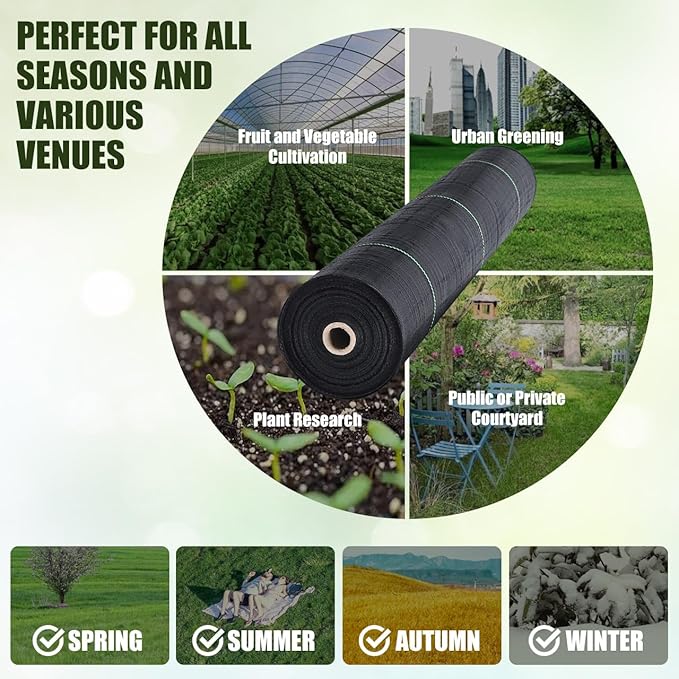 Durable PE Weed Barrier Landscape Fabric Weed Block Gardening Ground Cover Mat High Permeability for Weed Blocker Weed Mat Driveway Fabric Weed Control Garden Cloth (5x300Feet/Roll)