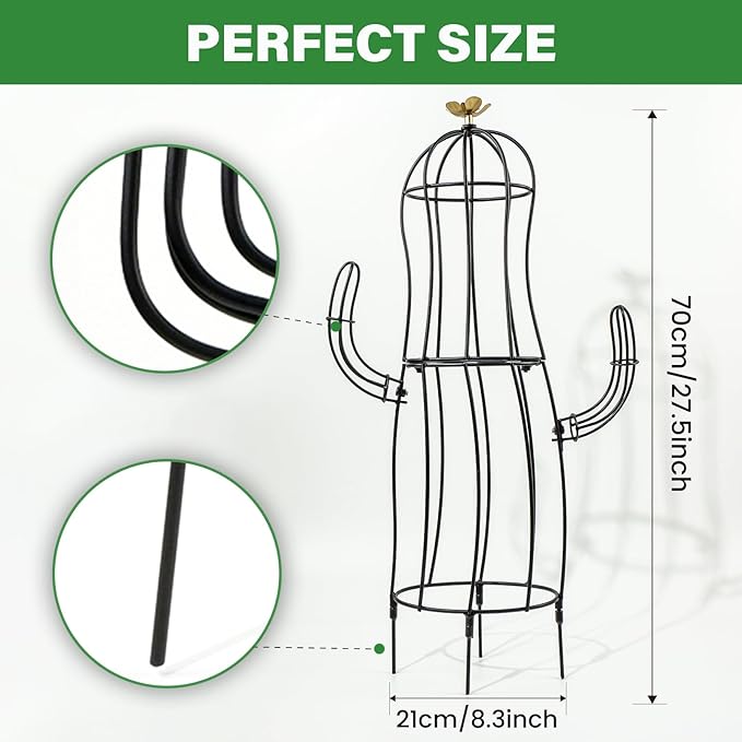 Cactus Obelisk Trellis - 16.34”x27.95” Unique Metal Design for Climbing Plants Garden Decorative Support Structure for Potted Tall Vines and Rose Bushes