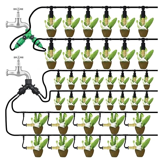 Garden Supplies 5-50M Garden Micro Drip Irrigation Automatic Watering System Kit Timer Controller DIY Mist Spray Cooling for Potted Plants Nozzle(Pink)