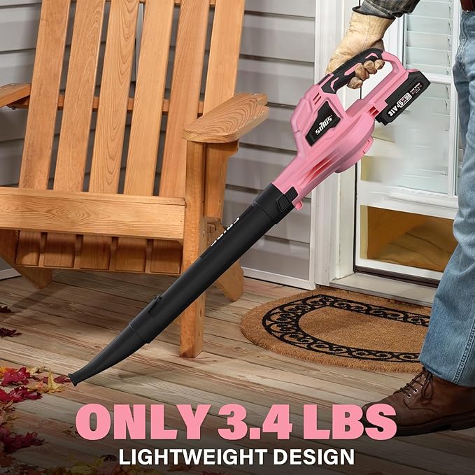 SOYUS Leaf Blower 20V Leaf Blower Cordless with 2x2.0Ah Battery and Charger 150 MPH Electric Leaf Blowers with Two-Speed Mode Blowers for Lawn Care Debris Dust Cleaning（Pink）