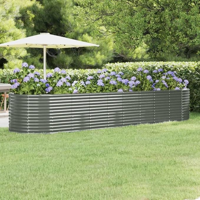 Garden Raised Bed Powder-Coated Steel 155.9x39.4x26.8 GrayWeight:55.12lbs319074
