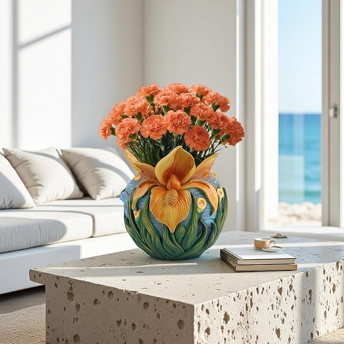 Starry Night Floral Planter Unique and Interesting Abstract Art Flower pots Vibrant Colors Perfect for Home/Garden Artistic Decoration (Flowers)