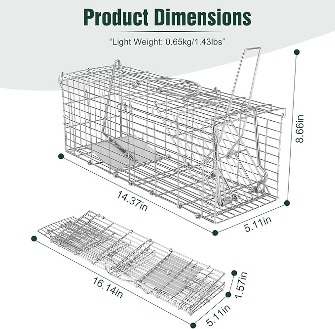 Humane Rat Trap Mouse Traps Work for Indoor and Outdoor 14x5x8 Inch Small Rodent Chipmunk Squirrel Trap and Other Live Animal Trap Cage Catch and Release for Kitchen Yard Garage